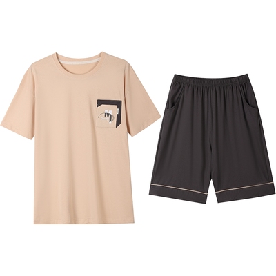 秋鹿男士夏季纯棉短袖家居服套装