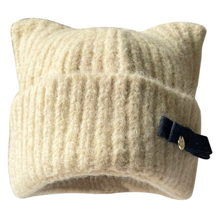 可爱减龄耳朵毛线帽子女生秋冬季保暖显脸小休闲针织套头弹力冷帽