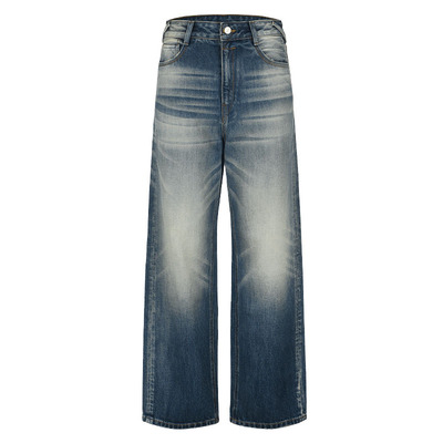 SEEKSIMPLE 高品质纯棉料|中低腰复古毛须做旧磨破直筒牛仔裤