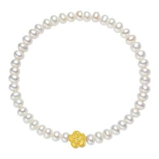 周大生珍珠手链足金山茶花蝴蝶结黄金手串手饰送女友新年礼物