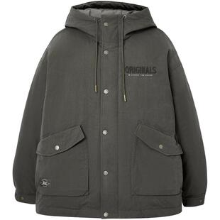 杰克琼斯男装冬季羽绒服廓形抽绳连帽肌理感面料刺绣字母胶印外套