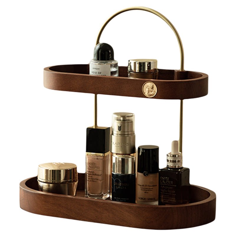 实木玄关化妆品收纳盒桌面梳妆台置物架香水口红高级护肤品首饰盒