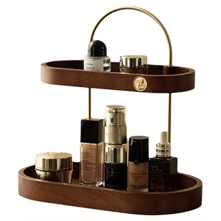 实木玄关化妆品收纳盒桌面梳妆台置物架香水口红高级护肤品首饰盒