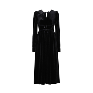 DPLAY2025秋季新款法式黑色丝绒连衣裙女独特裙子礼服长裙小黑裙