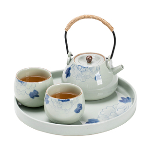 青花手绘功夫茶具一壶二杯小套家用中国风茶壶茶杯办公酒店泡茶器