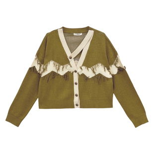 it'real瑞尔春季新款复古风软糯V领长袖针织外套女装上衣