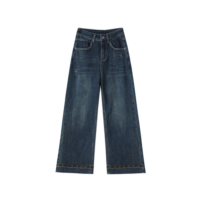 复古蓝显瘦垂感直筒牛仔裤女