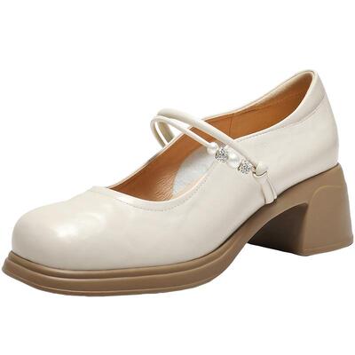 百丽粗跟玛丽珍鞋子女26春季新款复古真皮小皮鞋浅口单鞋3A6C2AQ6