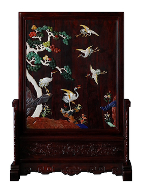 康御红小叶紫檀松鹤延年大座屏