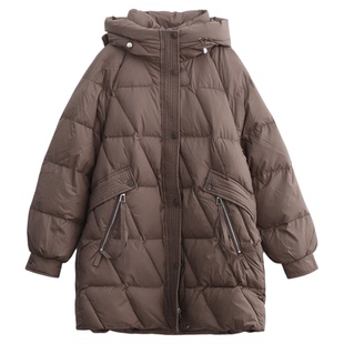 科尚鸭绒羽绒服女2025冬装新款时尚妈妈装连帽外套中长款时尚洋气