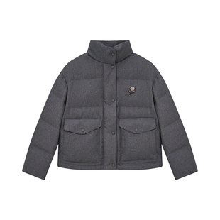 [新年礼物]KENT&CURWEN/肯迪文秋冬玫瑰刺绣立领鹅绒羽绒服外套女