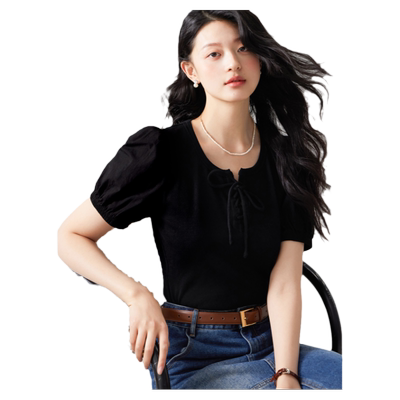 高级感法式短袖onemore泡泡袖