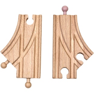 木制火车轨道车路轨铁轨积木散装配件分岔道轨分叉轨木质儿童玩具