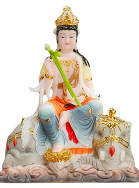 文殊菩萨佛像金榜题名16寸文殊普贤菩萨坐像汉白玉华严三圣摆件