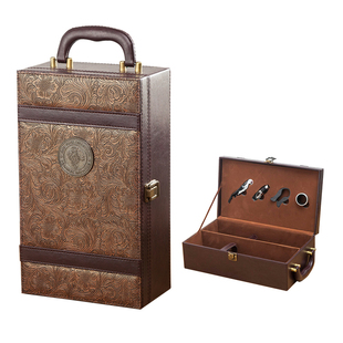 定制双支红酒皮盒葡萄酒包装盒通用红酒礼盒高档红酒包装盒2瓶装