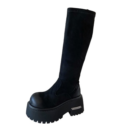 厚底绒面高筒长靴小个子增高显瘦