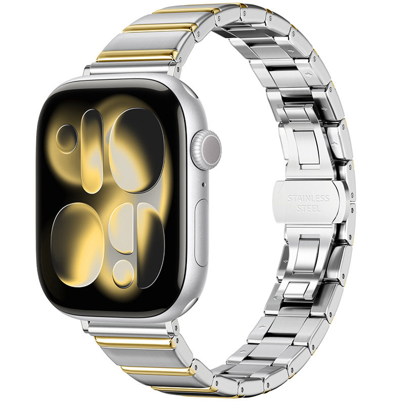 适用Apple watch9/S10/Ultra 苹果11手表瘦身钢带不锈钢金属表带