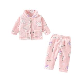 班喜迪女童睡衣加绒套装冬装女宝宝上衣裤子冬季儿童珊瑚绒家居服