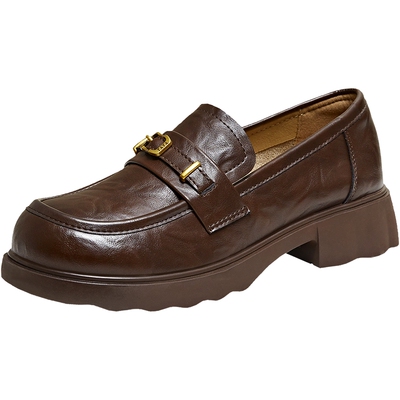 TATA他她小金砖黑色乐福鞋女英伦风小皮鞋单鞋女百搭休闲2026新款