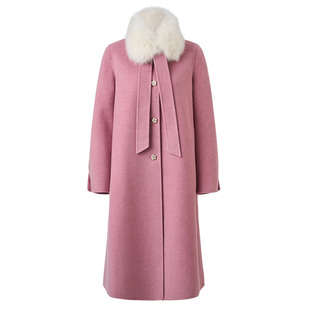 MAXRIENY极简风穿搭羊毛大衣女25冬款狐狸毛领毛呢外套长款单排扣