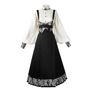 拟梦国风原创无人区明制改良日常汉服外套秋冬黑色腰封口袋马面裙