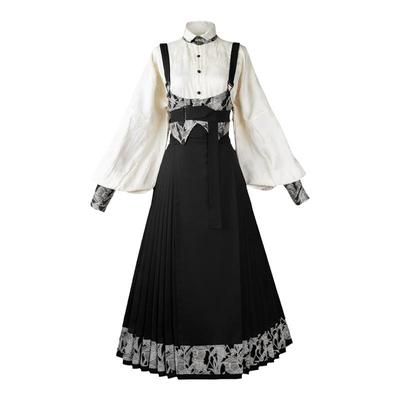 拟梦国风原创无人区明制改良日常汉服外套秋冬黑色腰封口袋马面裙