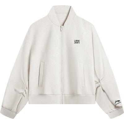 李宁棒球领女刺绣开衫无帽卫衣