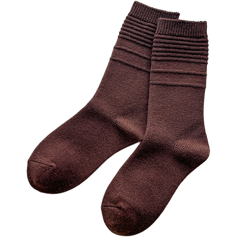 DODOYO 弹簧堆堆羊毛袜女秋冬加厚保暖羊绒中筒袜咖啡棕色小腿袜