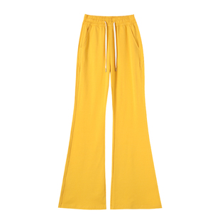 黄色纯棉微喇运动裤女夏季薄款2026新款高腰多巴胺小个子喇叭裤子