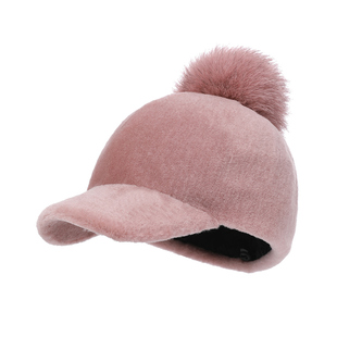 韩版鸭舌帽女羊剪绒帽冬季加厚皮草帽子骑士帽毛球帽子礼帽棒球帽