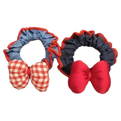 韩版甜美红边牛仔蝴蝶结发圈