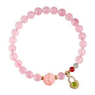 【普陀山官方】2026天然粉水晶福禄双全手链好运连连招财女款手串