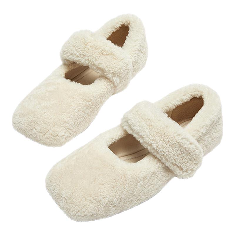 HGK一字羊毛带方头小香风毛毛鞋玛丽珍女鞋W072ACM4