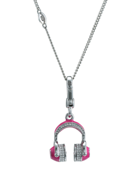 立体珐琅玫红耳机耳麦吊坠项链潮