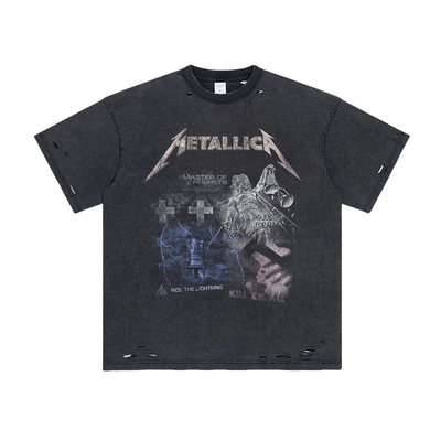 Metallica乐队复古水洗做旧短袖