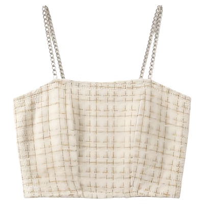 Solid color fragrant wind chain sling 纯色小香风链条露脐吊带