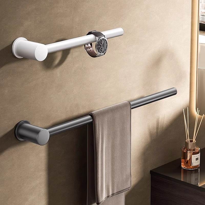 高端卫生间单杆毛巾架免打孔浴巾架浴室太空铝毛巾杆极简毛巾挂杆