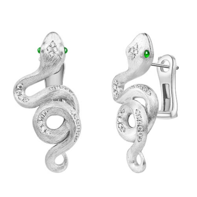 红绿眼睛小蛇手工拉丝耳拍耳环女