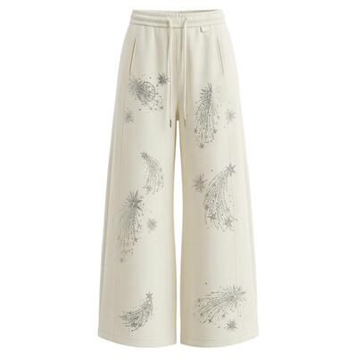 TCH2026春夏新款烫钻星芒流星米白色慵懒阔腿休闲裤女T78A20E1120