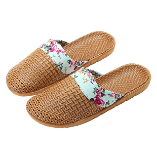 新款藤草编织亚麻拖鞋包头夏天女家用室内防滑情侣竹席凉拖男居家