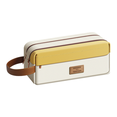 双层复古撞色手提笔袋学生文具盒