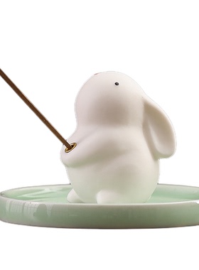 中秋节茶话小兔子玉兔线香插香座招财可爱茶宠家居小摆件中式茶道