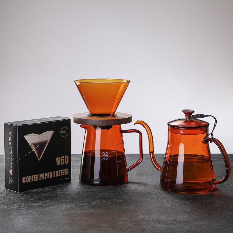 《新品琥珀色玻璃咖啡壶套装咖啡手过滤器冲》玻璃咖啡杯壶滤V60