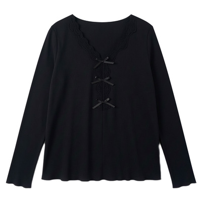 凤凰依屋大码蕾丝设计感针织上衣