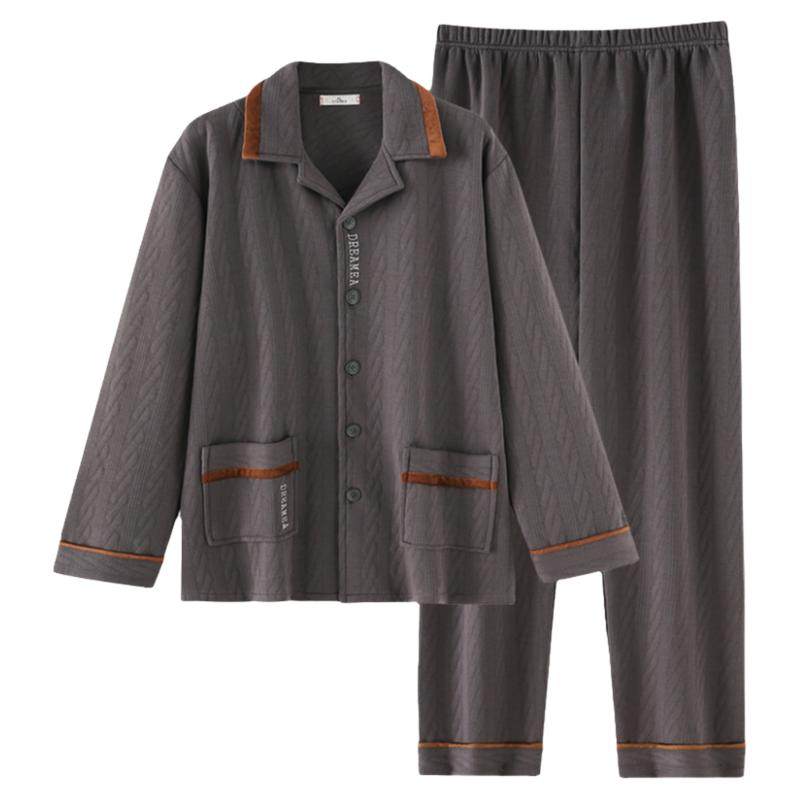 睡衣男士秋冬长袖纯棉夹层家居服