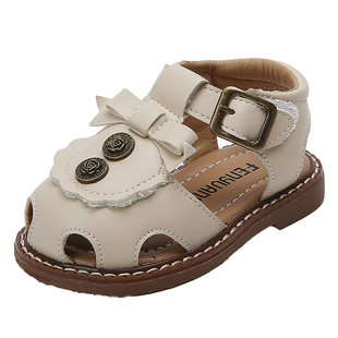 学步鞋女宝宝小皮鞋夏季款女童包头凉鞋1到3岁软底公主鞋婴儿鞋子