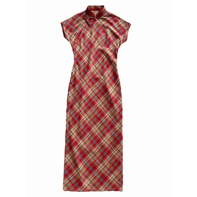 古法全开襟日常格子旗袍年轻款