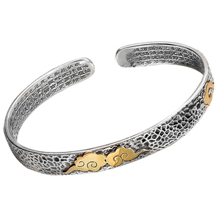 祥云紧箍咒心经手镯纯银男士镯子潮男个性女貔貅开口手环实心七夕