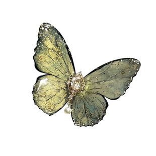 原创复古灰绿芥绿蝴蝶边夹侧边立体发夹鸭嘴夹古风谷美配饰度假