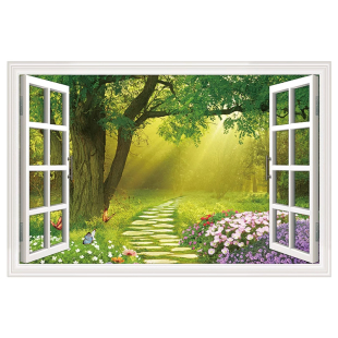 客厅假窗户风景画墙贴卧室仿真自粘墙壁贴画壁纸3d立体装饰画墙面